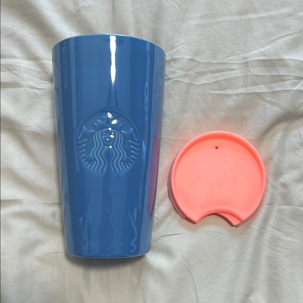 Starbucks Blue Tumbler with Pink Lid